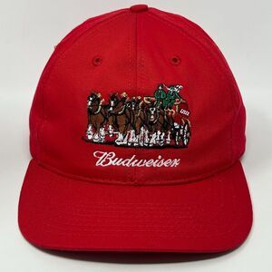 Vintage Y2Ks Budweiser Clydesdales Hat Baseball Cap Beer Horses Strapback Red